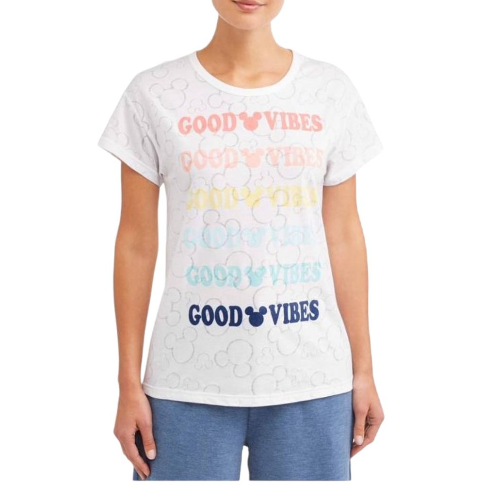 EUC Disney Licensed Mickey Rainbow Good Vibes Graphic Tee Shirt Plus Size